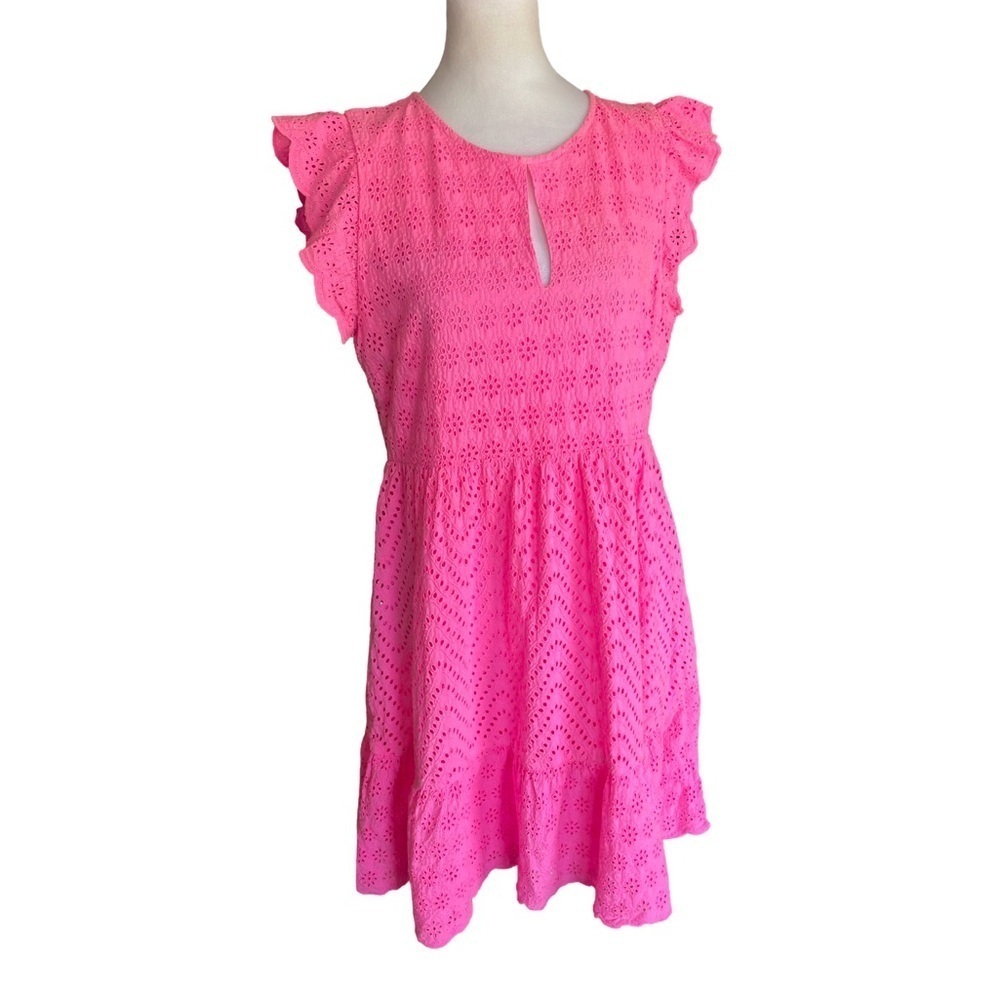 Vineyard Vines Pink Allamanda Floral Eyelet Ruffle Dress Size 10